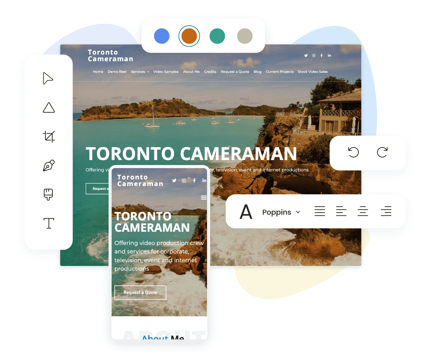 Website design for Toronto Cameraman featuring sleek layout, modern graphics, and user-friendly interface.