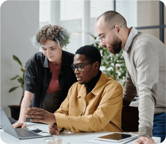 Marketing team reviewing website performance