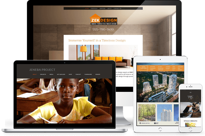 Collage of responsive web pages on various devices